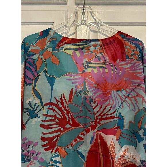 Talbots Kaftan Beach Swim CoverUp Dress Large Sheer Tropical Floral Ocean Maxi - Picture 9 of 11